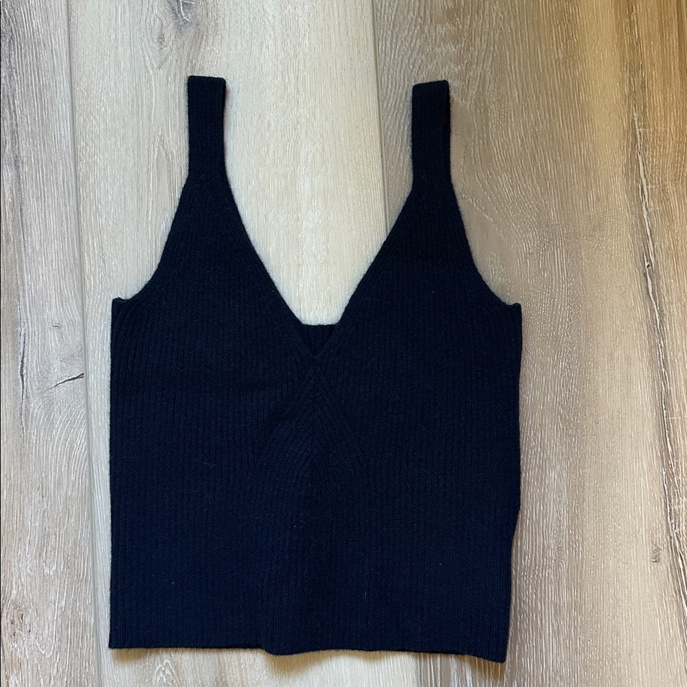 J.Crew Collection cashmere cropped sweater-tank in ribbed yarn Navy